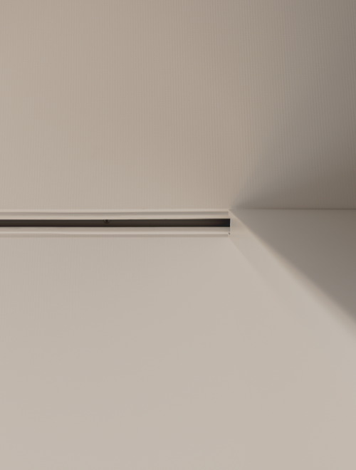Detail van spanplafond met rail schuifdeur
